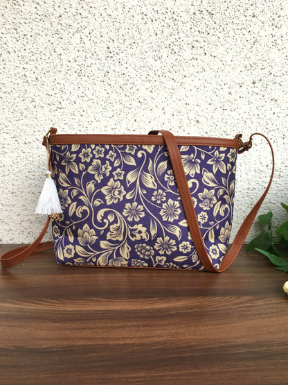 Minsk - 3 zip- Big size - Sling Bag - Voilet Flower