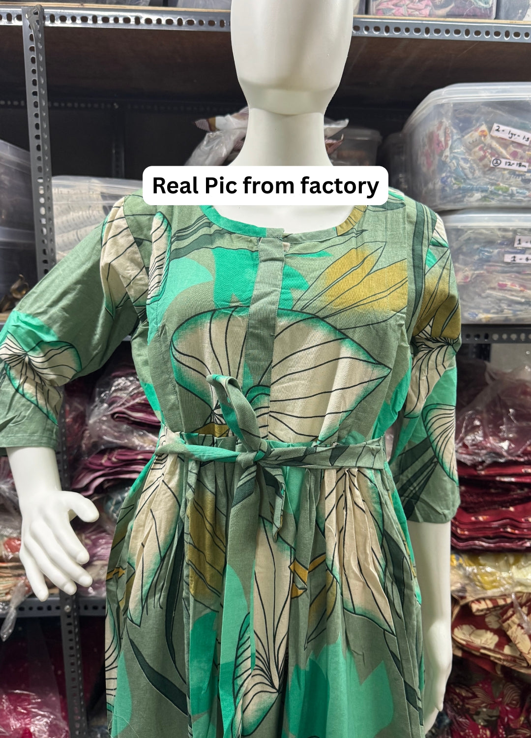 Lotus Sea Green - Maternity Kurti with Feeding Zips - Cotton Flex - Thicker Fabric