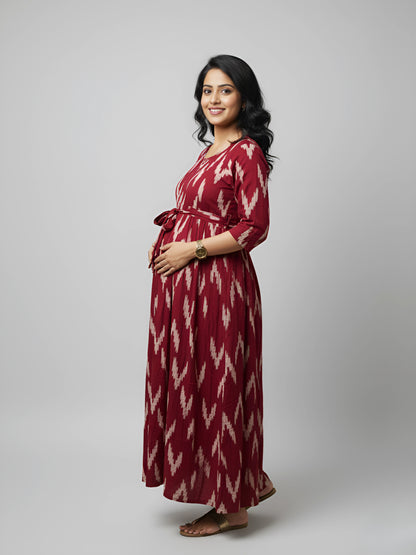 Maroon Arrow - Maternity Kurti with Feeding Zips - Soft Rayon