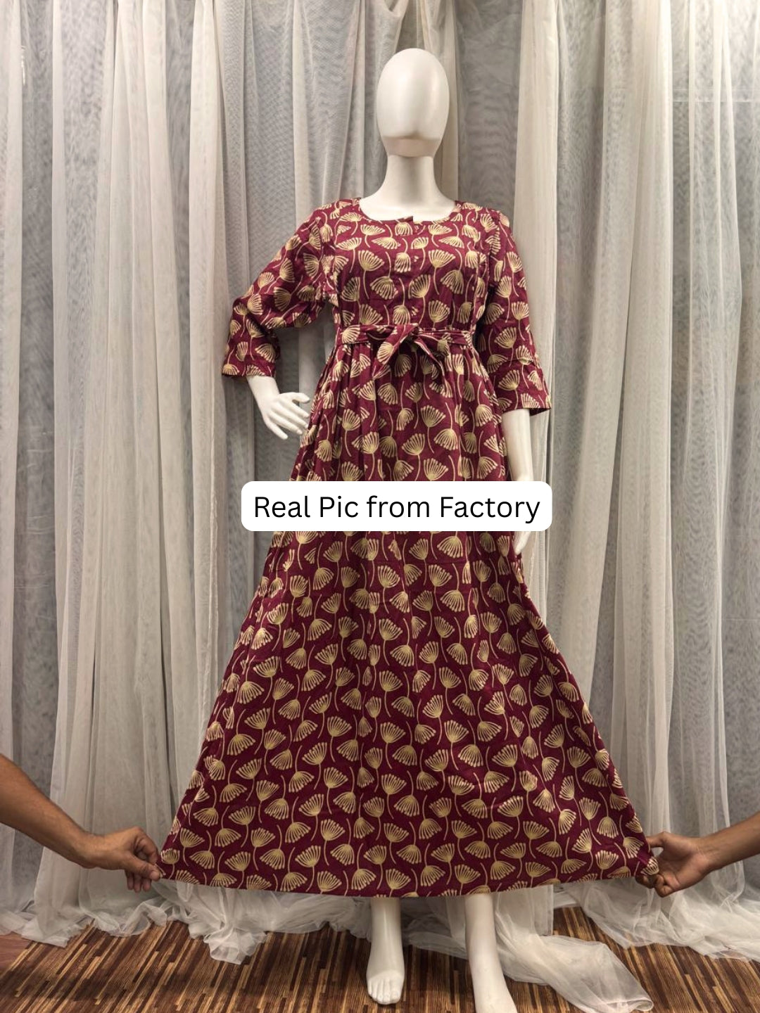 Senna Flower - Maroon - Maternity Kurti with Feeding Zips - Cotton Flex - Thicker Fabric