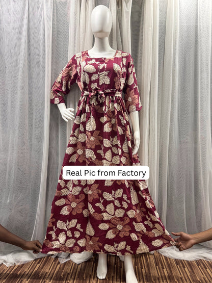 Pastel Maroon - Maternity Dress with Feeding Zips - Soft Rayon