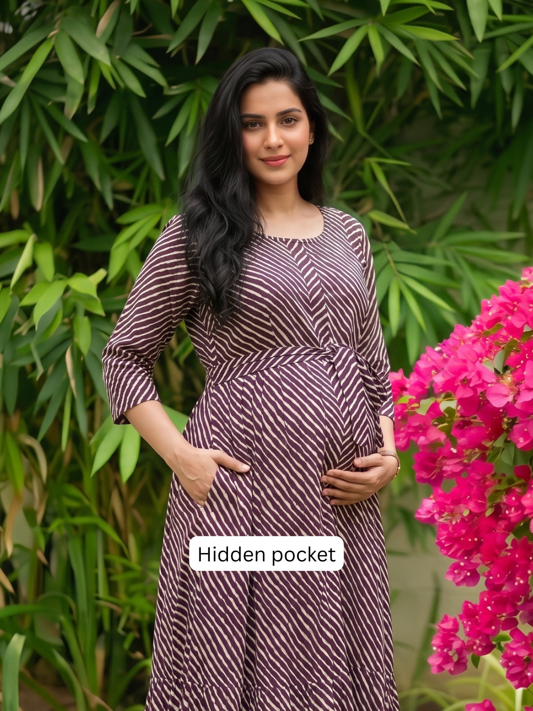 Lehriya - Brown - Maternity Dress with Feeding Zips - Soft Rayon