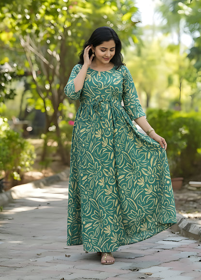 Flower Sketch - Sea Blue - Maternity Kurti with Feeding Zips - Soft Rayon