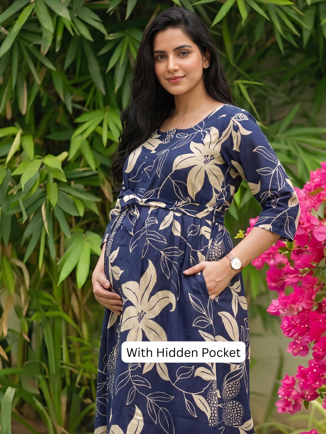 Lily Blue - Maternity Dress with Feeding Zips - Pure Cotton