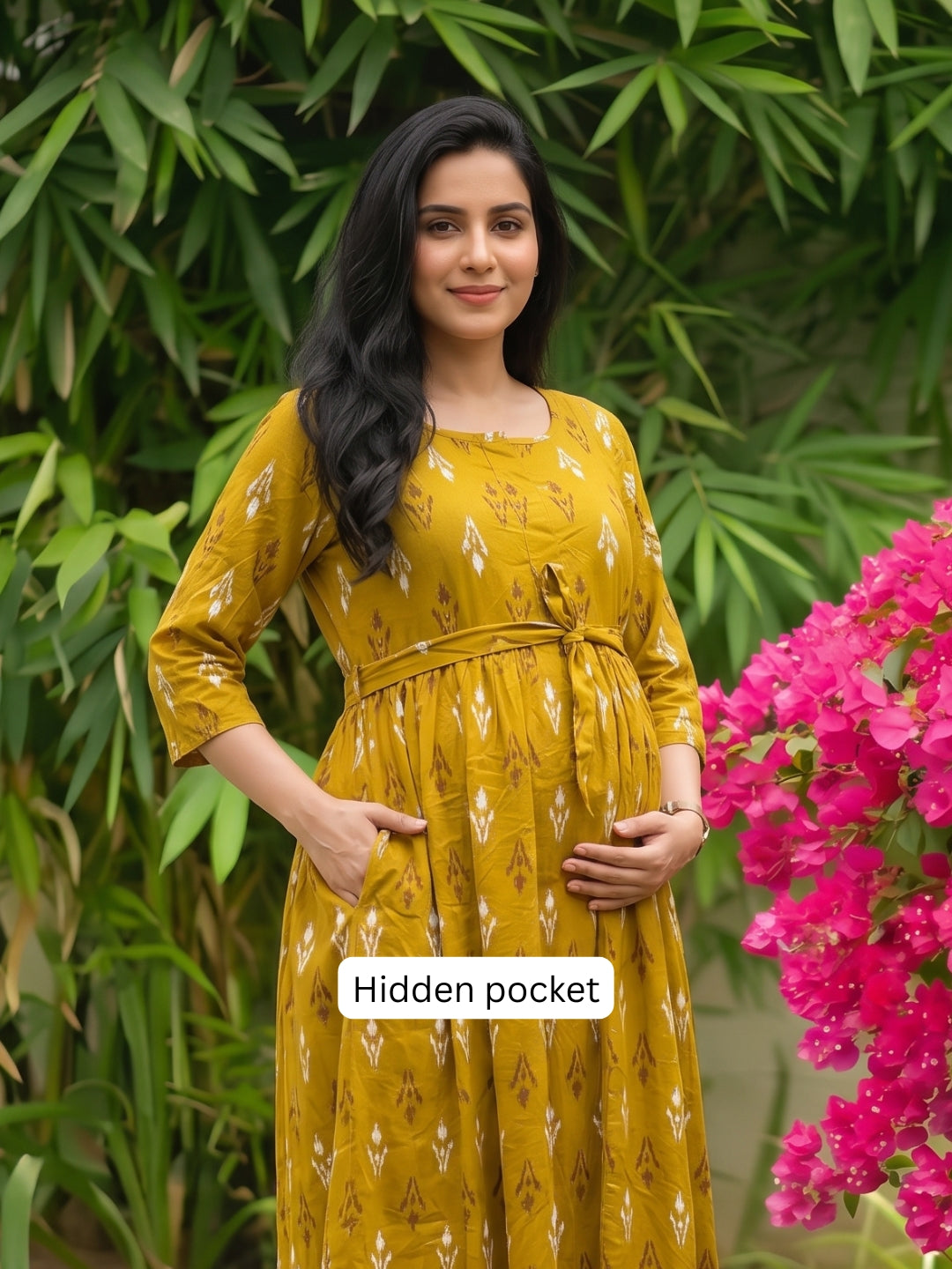 Akra Yellow - Maternity Dress with Feeding Zips - Soft Rayon