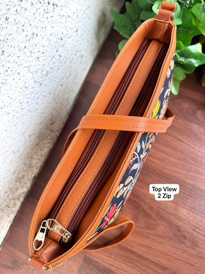 Minsk - 3 zip- Big size - Sling Bag - Blue Red Yellow Flower