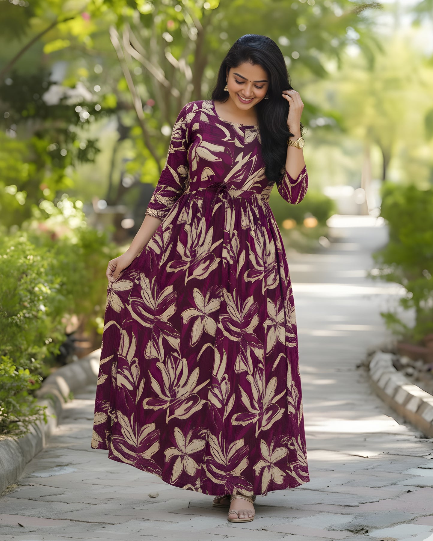 Jasmine Purple - Maternity Kurti with Feeding Zips - Soft Rayon