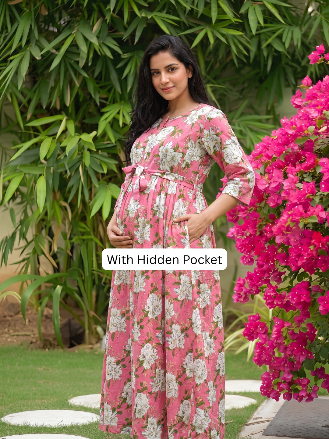 Exotic Pink - Maternity Dress with Feeding Zips - Pure Cotton