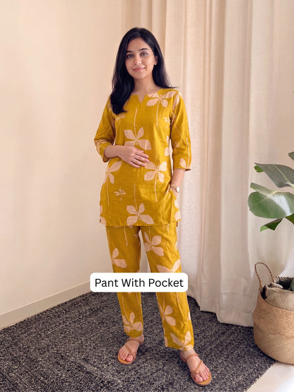 Yellow Flower Motif - Cord Set - Pure Cotton