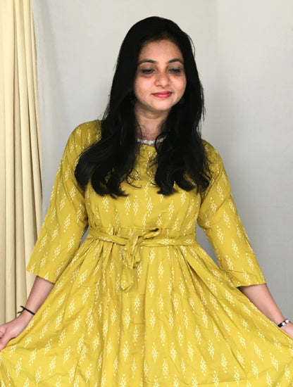 Pine Tree - Yellow - Maternity Kurti with Feeding Zips - Soft Rayon