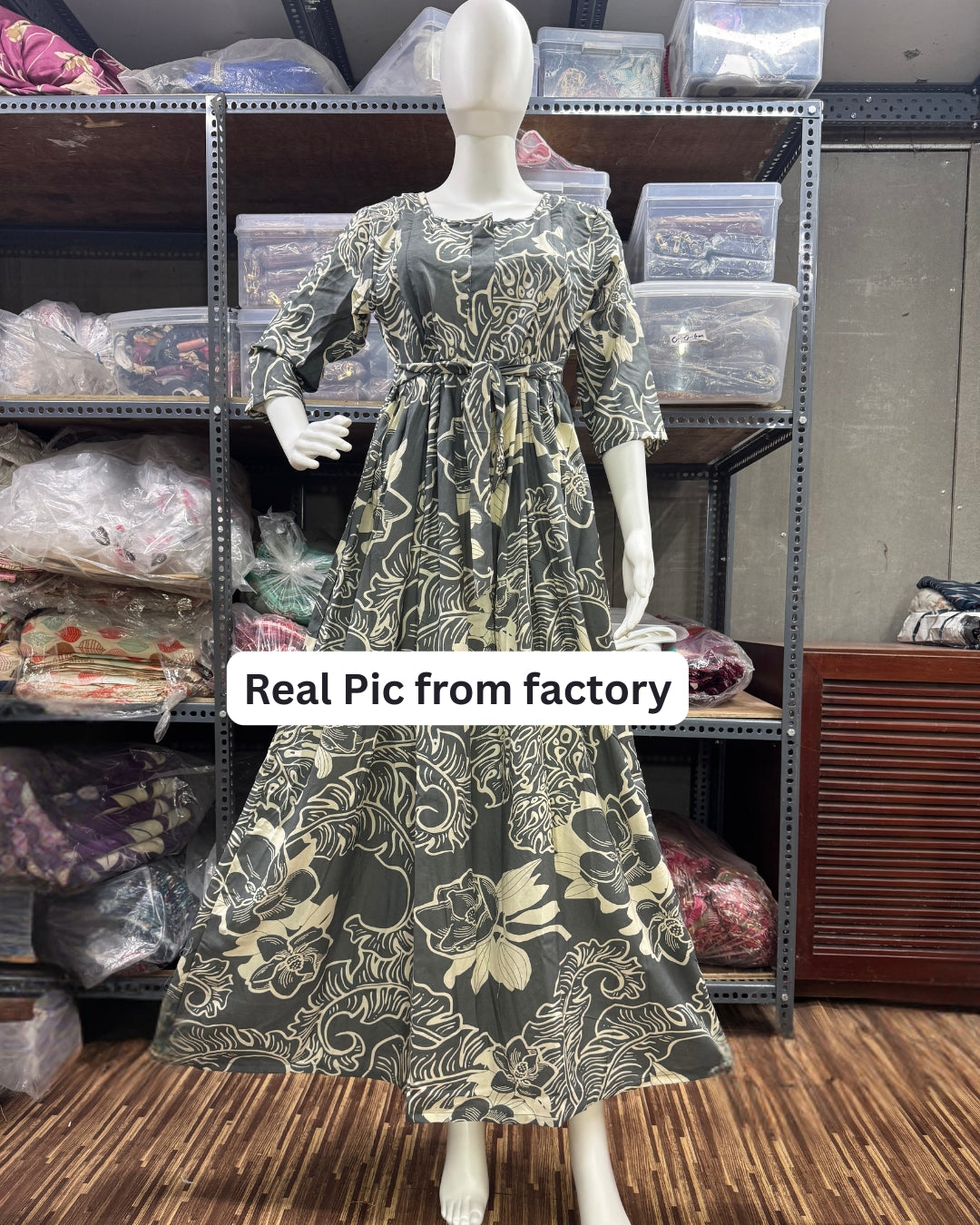 Grey White Big Flower - Maternity Kurti with Feeding Zips - Soft Rayon