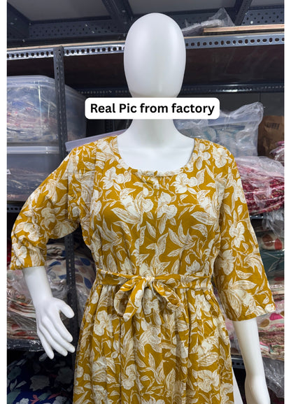 Yellow White - Maternity Kurti with Feeding Zips - Soft Rayon