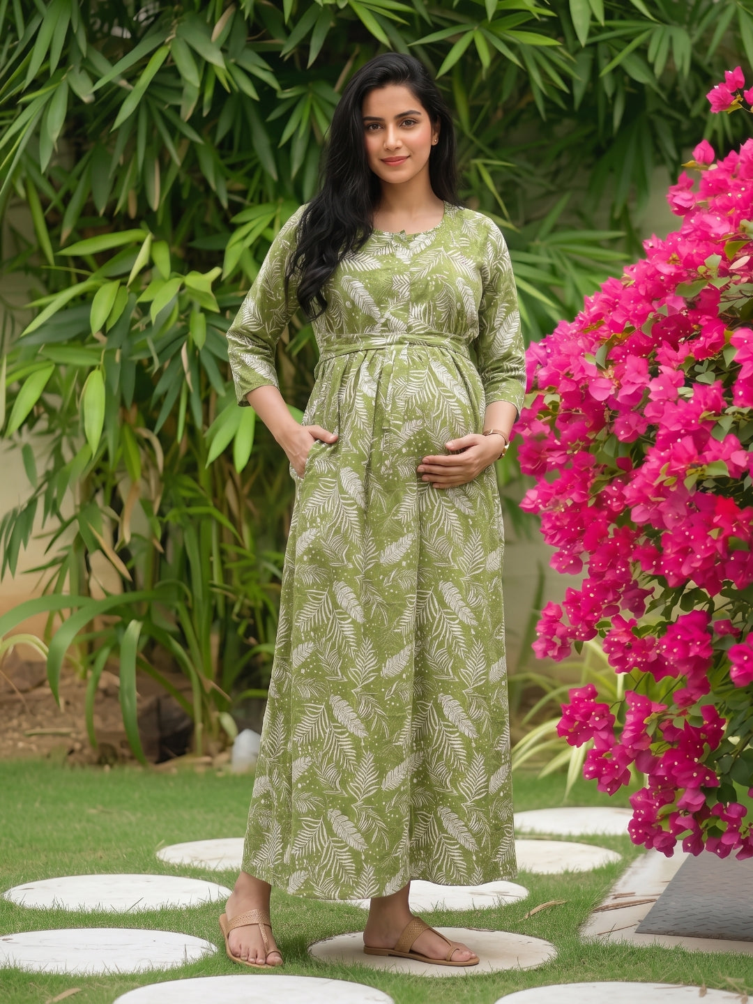 Tropical Forrest - Pista - Maternity Dress with Feeding Zips - Soft Rayon
