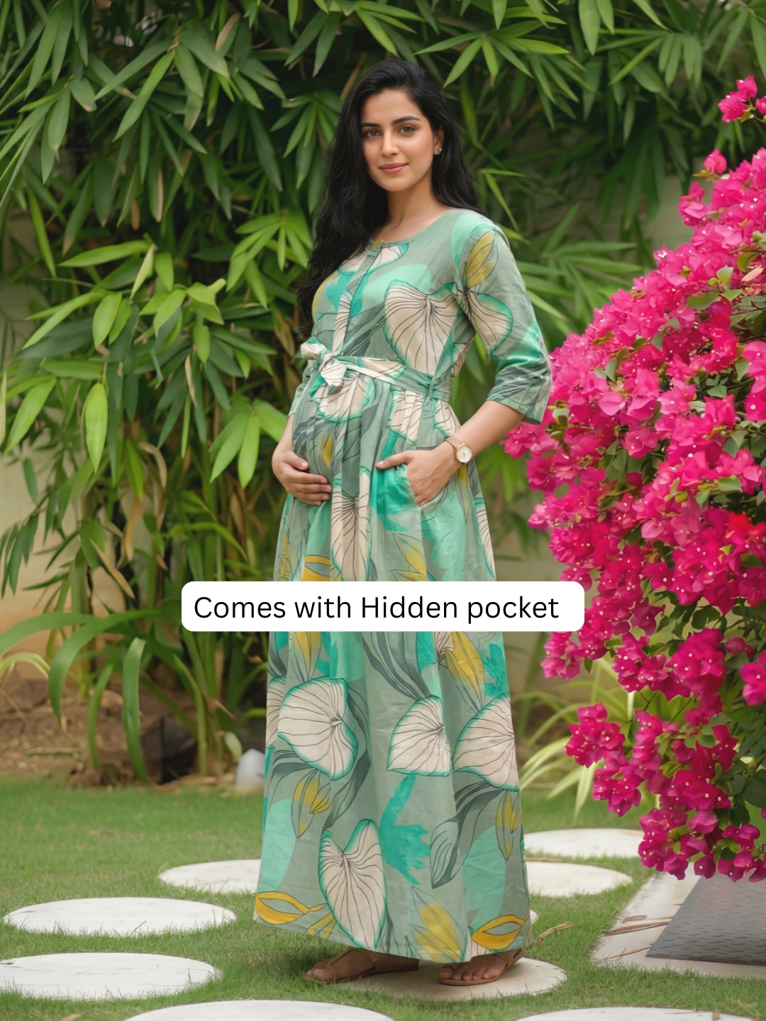 Lotus Sea Green - Maternity Kurti with Feeding Zips - Cotton Flex - Thicker Fabric