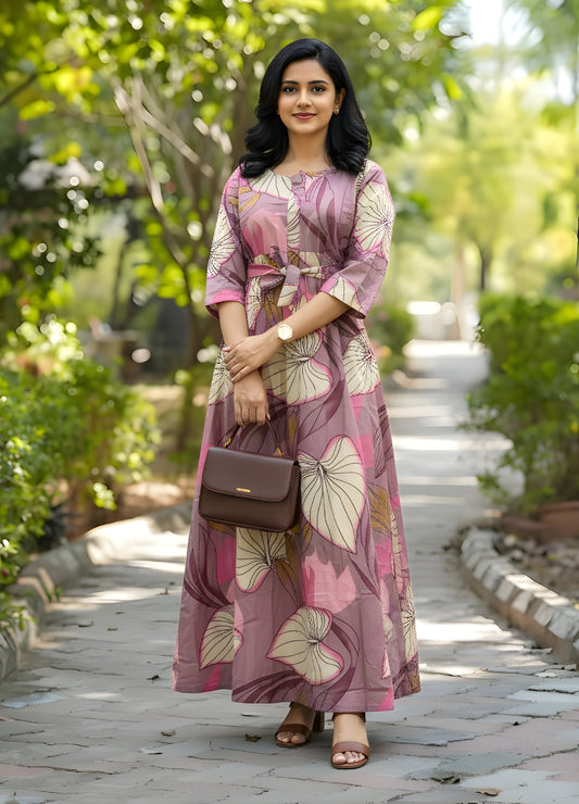 Lotus Pink - Maternity Kurti with Feeding Zips - Cotton Flex - Thicker Fabric