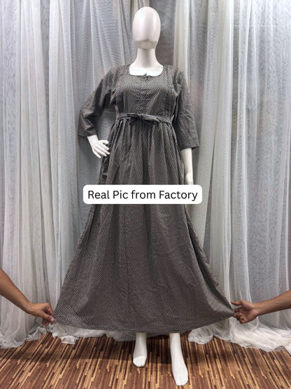 Black Wave - Maternity Kurti with Feeding Zips - Cotton Flex - Thicker Fabric