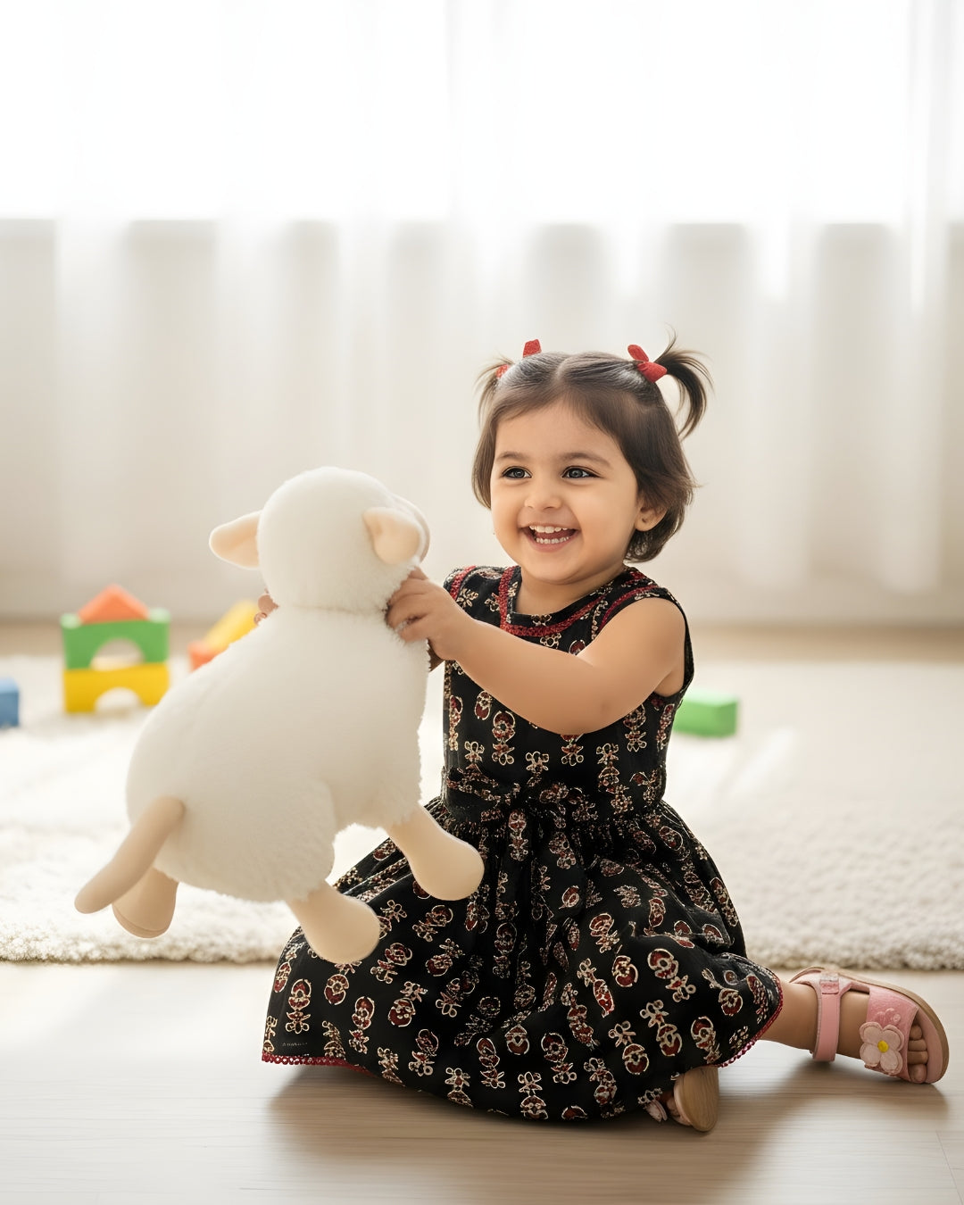 Baby Frock - Black Cream Ajrakh