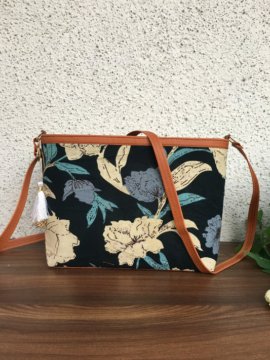 Minsk - 3 zip- Big size - Sling Bag - Navy Blue Mix Flower