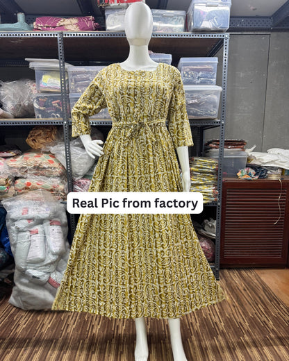 Yellow Keri - Maternity Kurti with Feeding Zips - Cotton Flex - Thicker Fabric