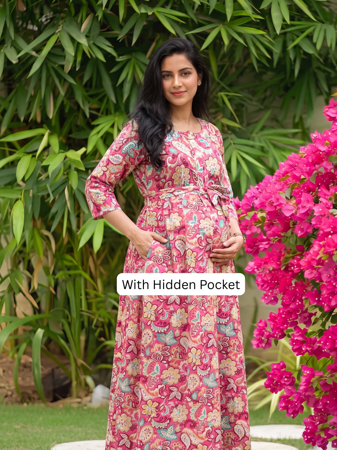 Pink Garden - Maternity Dress with Feeding Zips - Soft Rayon