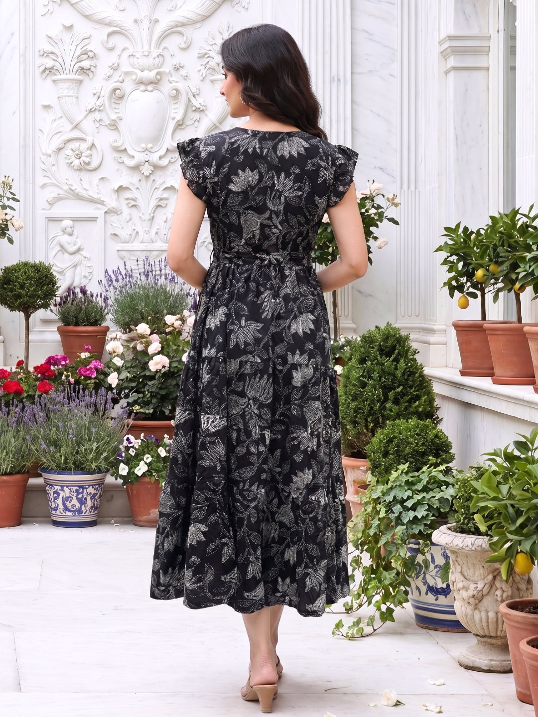 Black Lotus - Sleevless Midi Dress - Soft Rayon