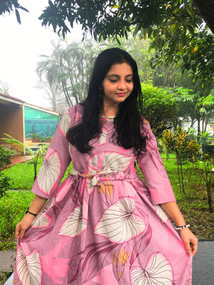 Lotus Pink - Maternity Kurti with Feeding Zips - Cotton Flex - Thicker Fabric