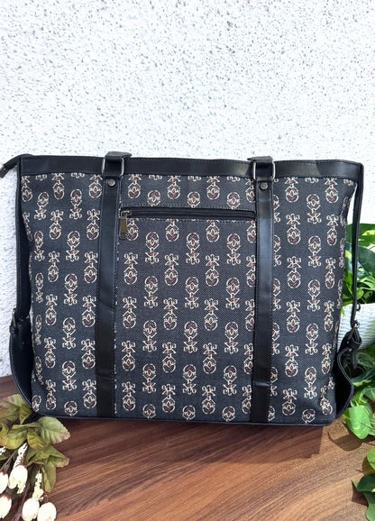 Black Ajrakh - Office & College Tote Bag with Laptop Compartment