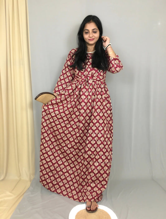 Sunflower - Wine - Maternity Kurti with Feeding Zips - Cotton Flex - Thicker Fabric