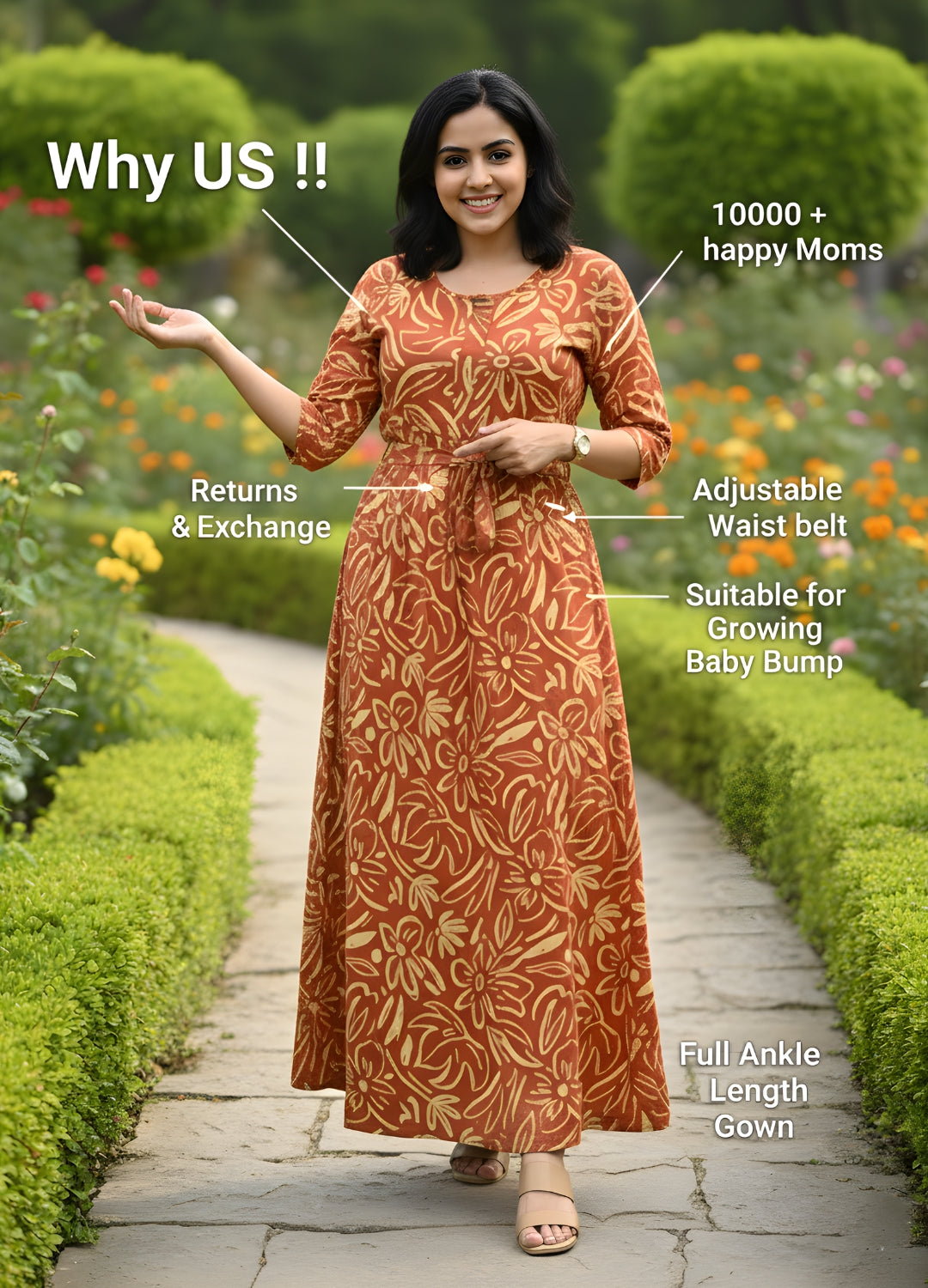Flower Sketch - Orange - Maternity Kurti with Feeding Zips - Soft Rayon