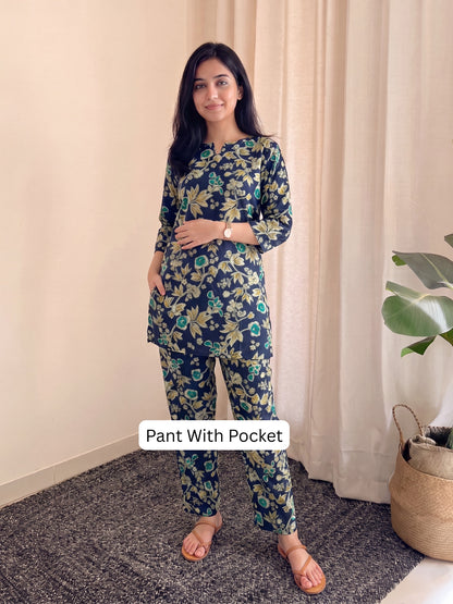 Blue Yellow Flower - Cord Set - Pure Cotton