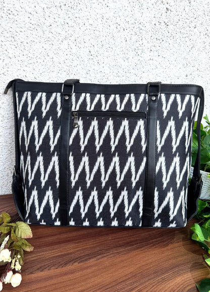 Black Zigzag - Office & College Tote Bag with Laptop Compartment