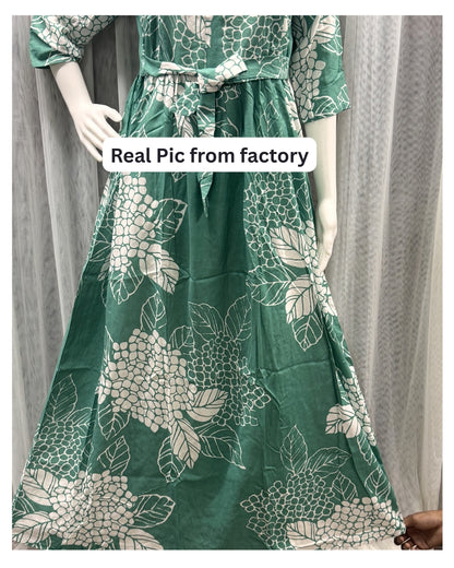 Sea Blue Big Flower - Maternity Kurti with Feeding Zips - Soft Rayon