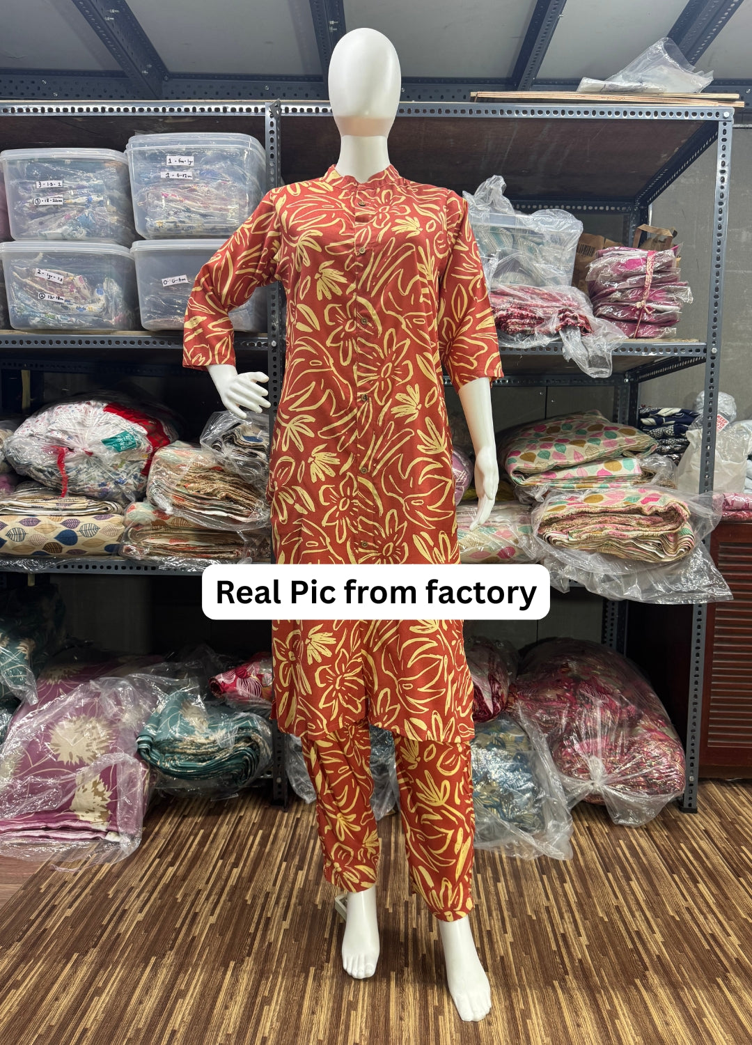 Knee Length - Orange Sketch Flower - Cord Sets - Soft Rayon