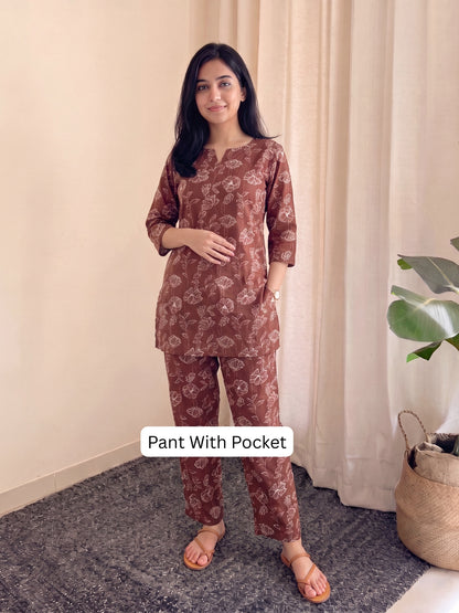 Multi Flower Maroon - Cord Set - Pure Cotton