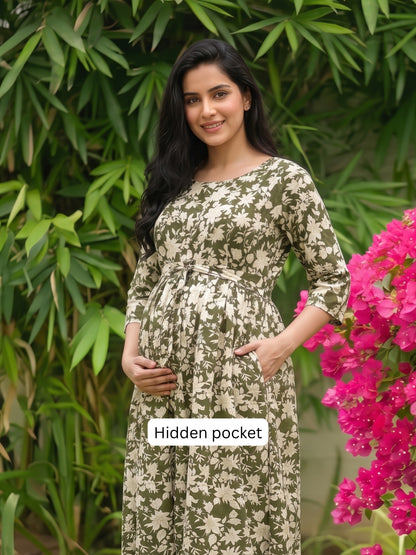 Wildstar - Green - Maternity Dress with Feeding Zips - Soft Rayon