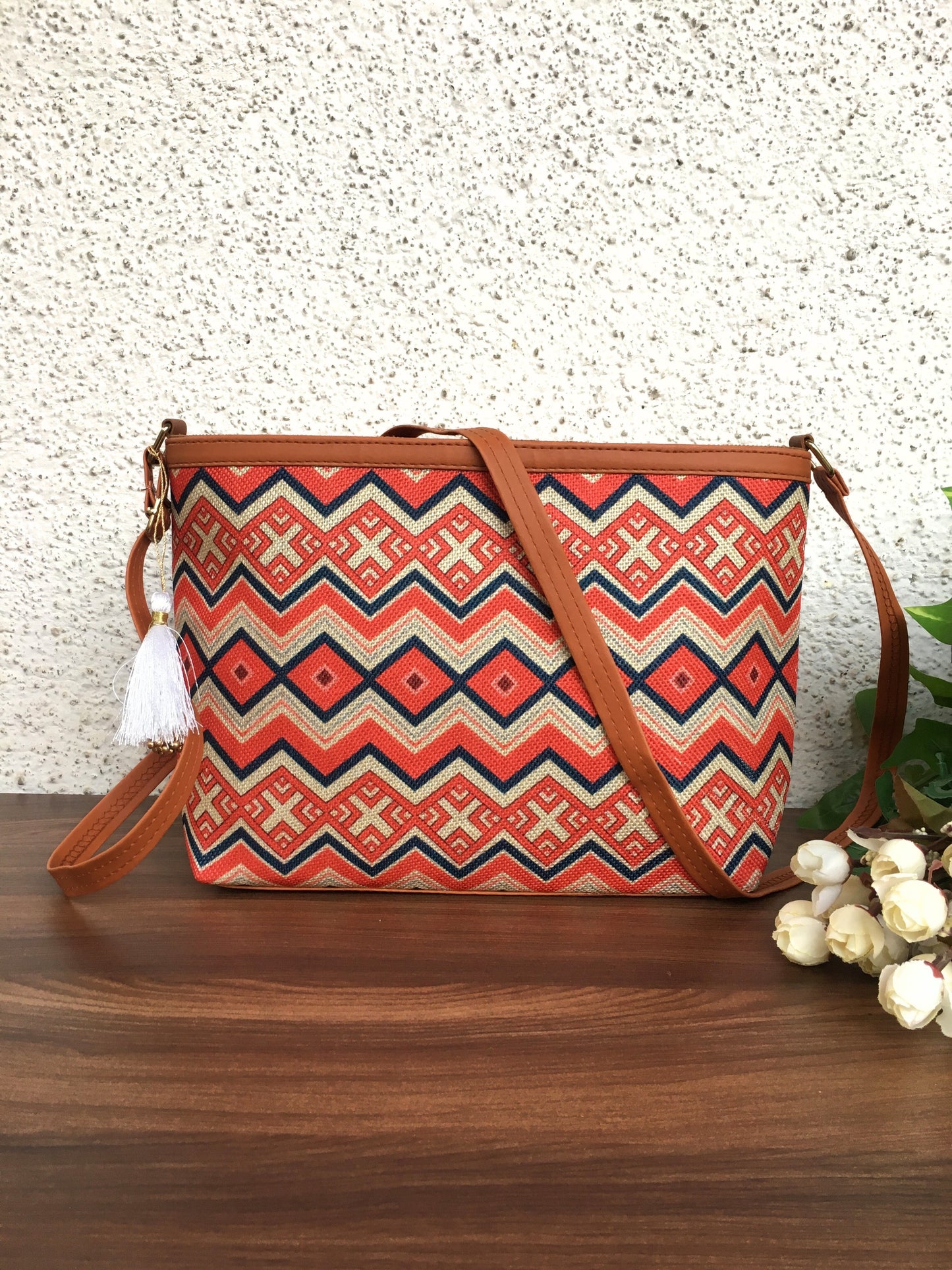 Minsk - 3 zip- Big size - Sling Bag - Red Tribal