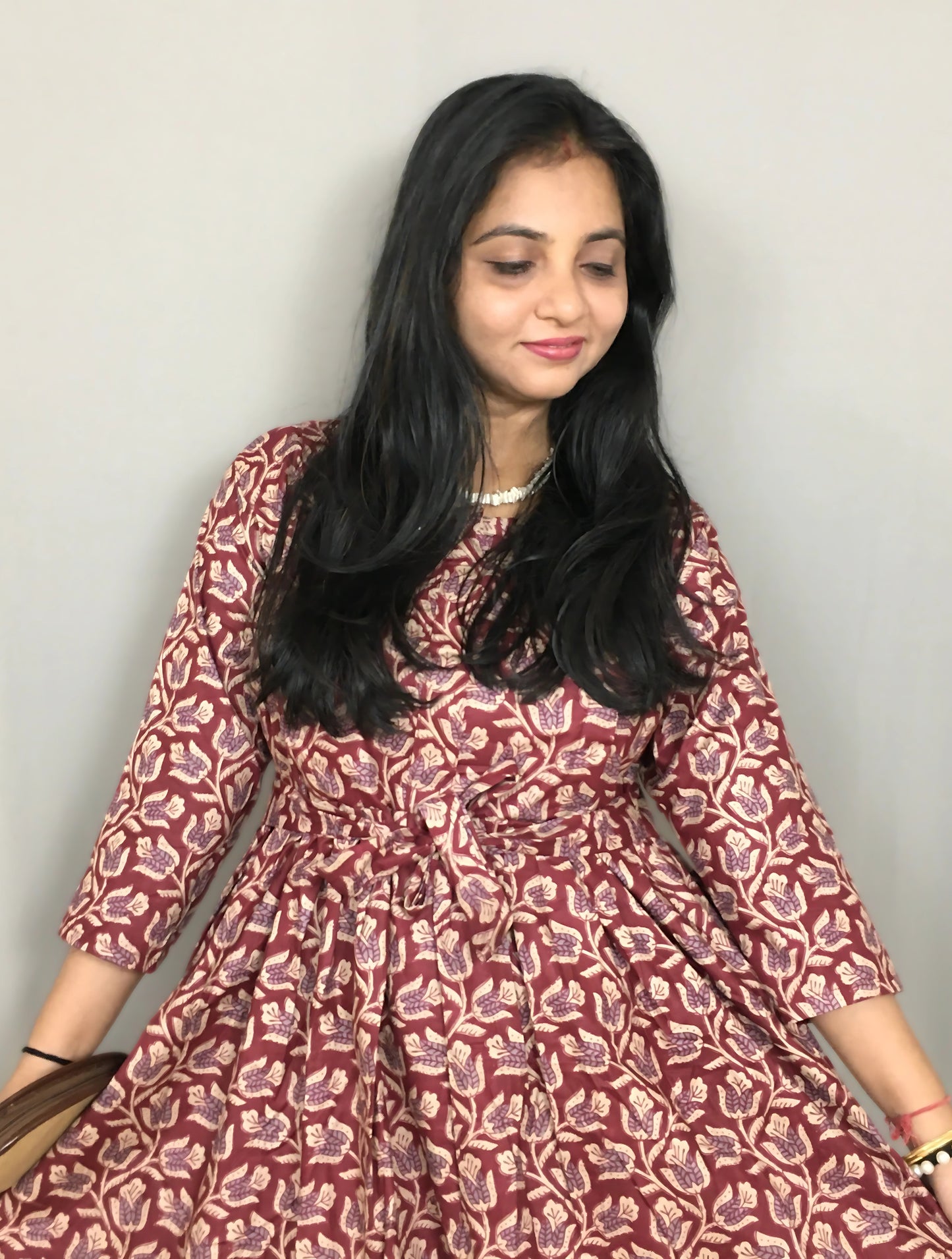 Tulip Flower - Maroon - Maternity Kurti with Feeding Zips - Cotton Flex - Thicker Fabric