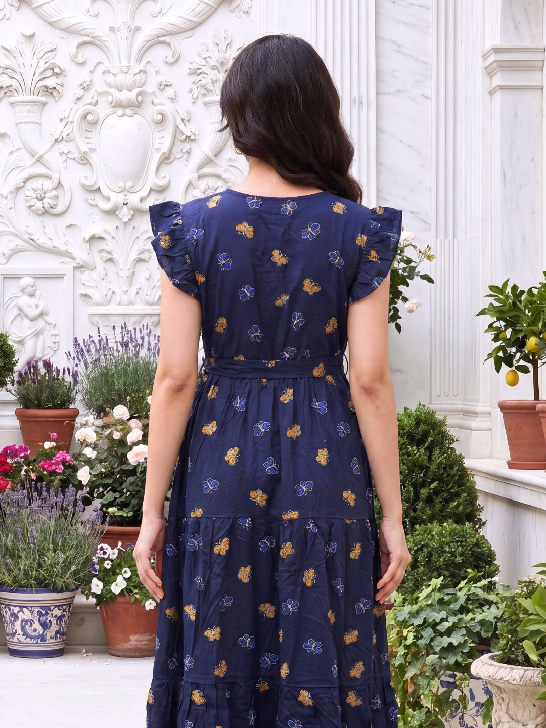 Blue Butterfly - Sleevless Midi Dress - Soft Rayon