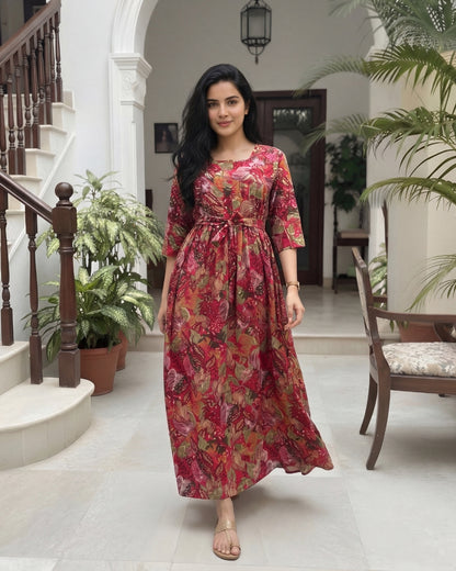 Forrest - Grey Pink Maroon - Maternity Kurti with Feeding Zips - Soft Rayon