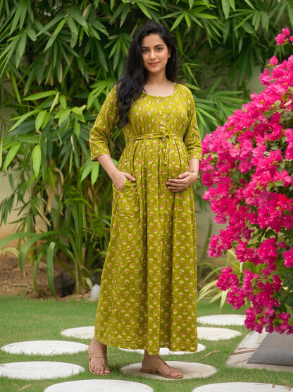 Curly Rose - Lemon - Maternity Dress with Feeding Zips - Soft Rayon