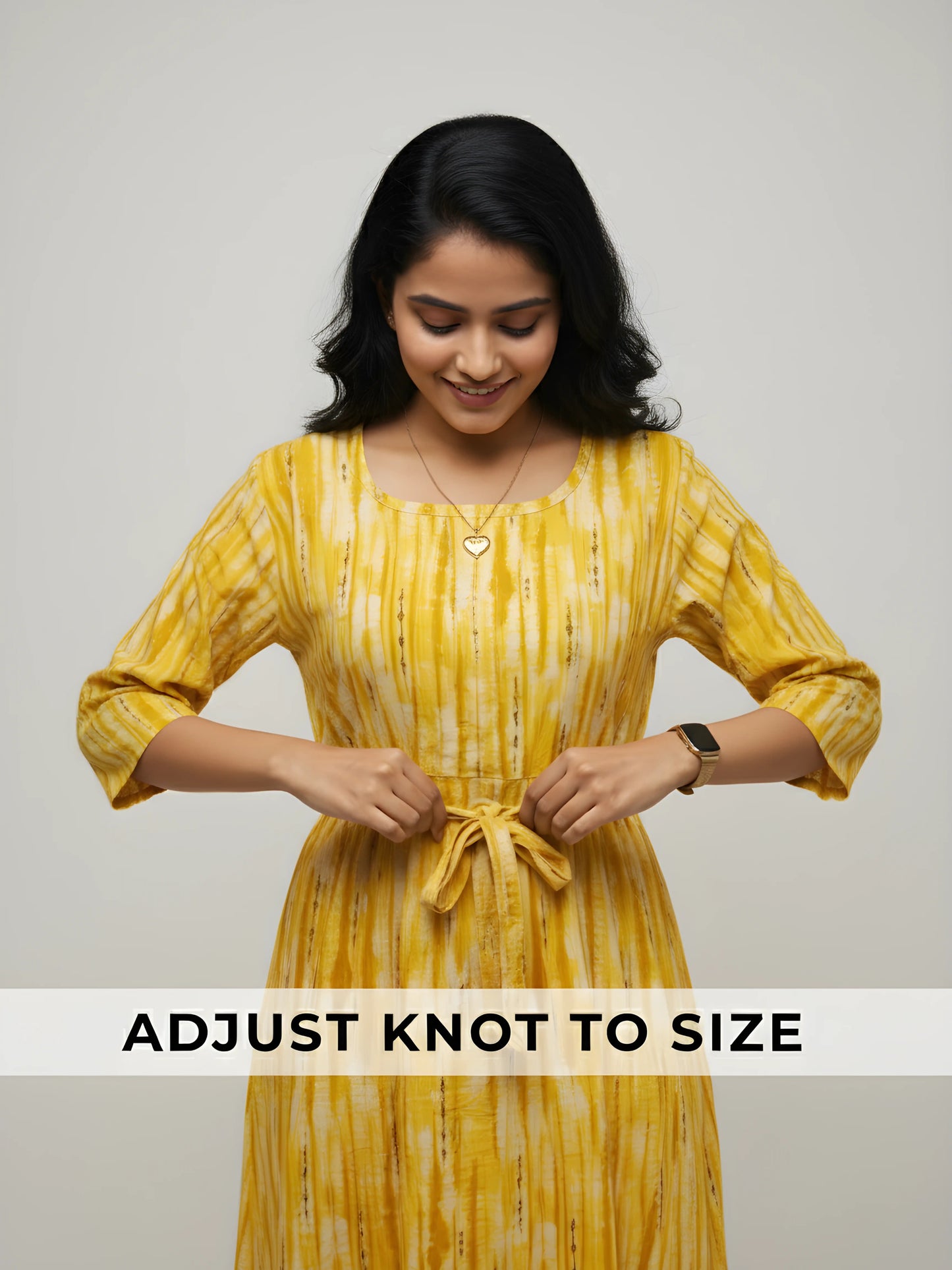 Tie Dye Shibori - Yellow - Maternity Kurti with Feeding Zips - Cotton Flex - Thicker Fabric