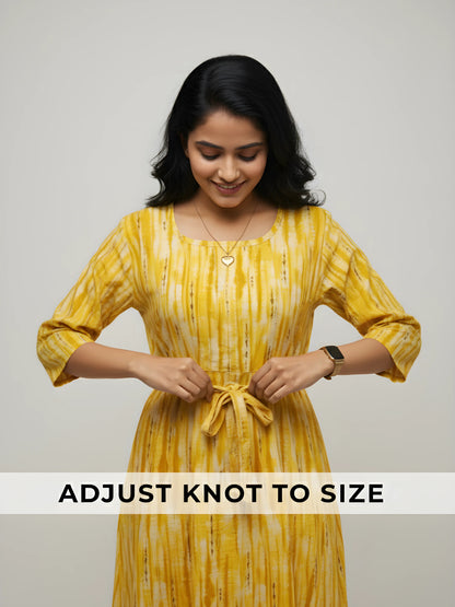 Tie Dye Shibori - Yellow - Maternity Kurti with Feeding Zips - Cotton Flex - Thicker Fabric