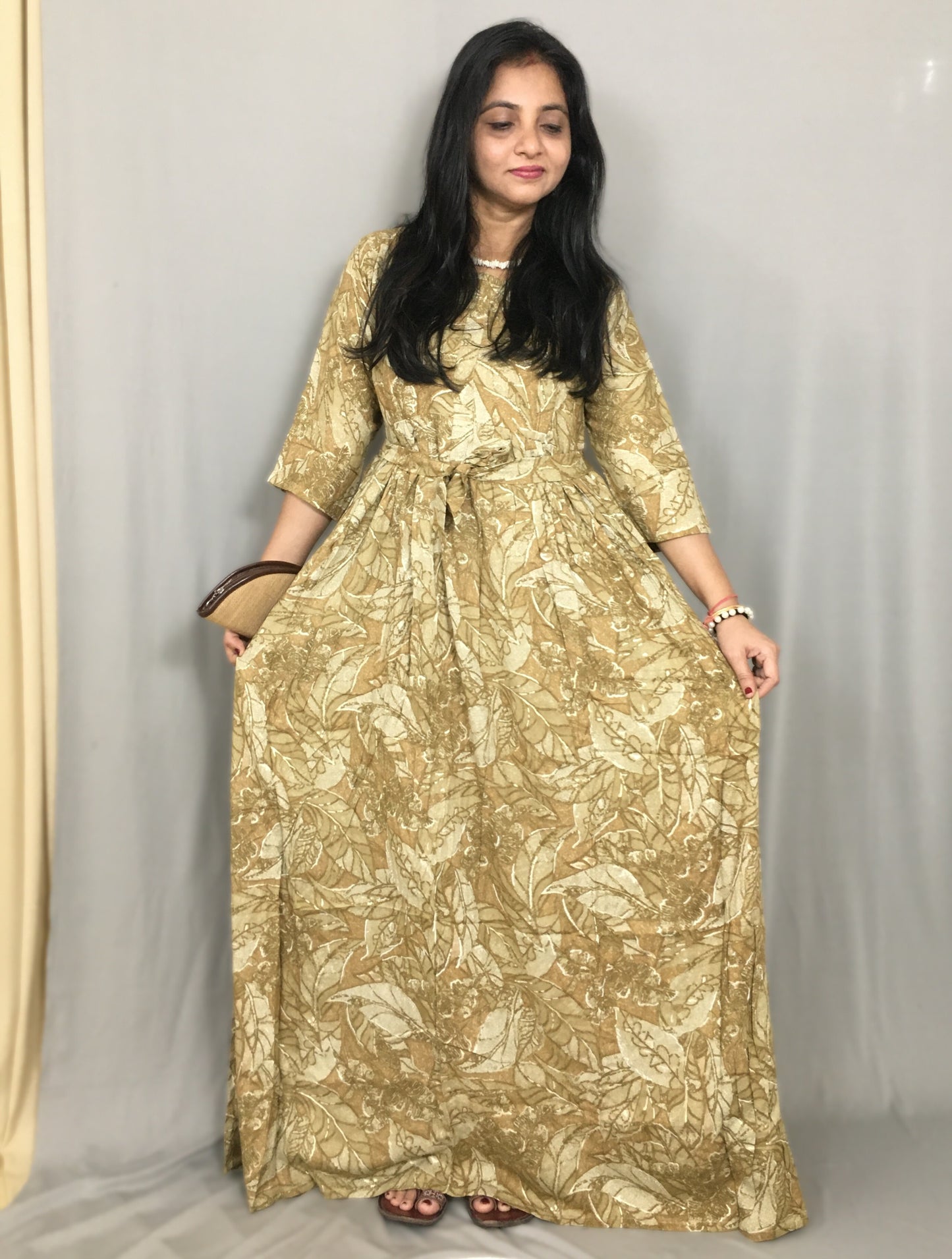 Multi Flower Dessert Cream  - Maternity Kurti with Feeding Zips - Soft Rayon