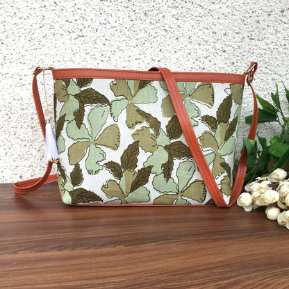 Minsk - 3 zip- Big size - Sling Bag - Flower & Leafs - Green