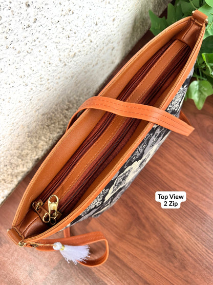 Minsk - 3 zip- Big size - Sling Bag - Royal Black Grey Flower