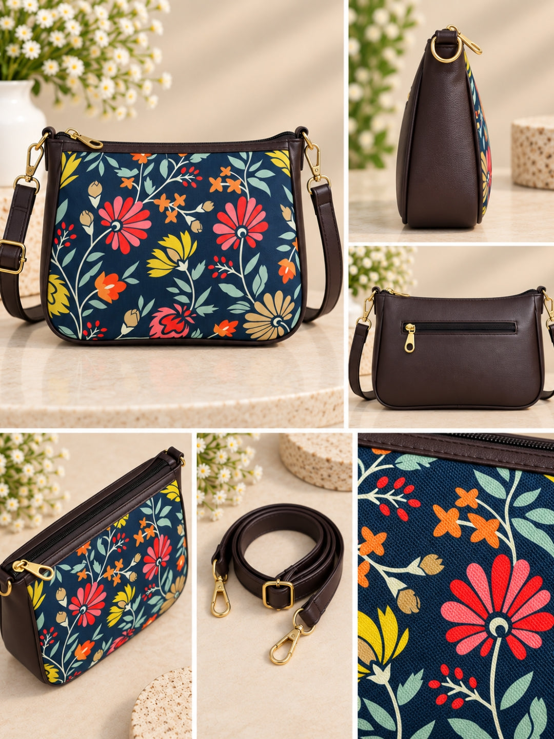 AMARA - Blue Red Yellow Flower - Shoulder Bag Cum Sling