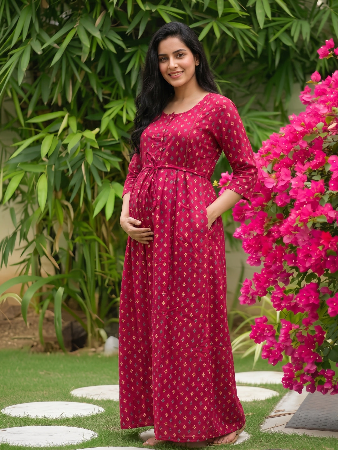 Kairavi - Pink - Maternity Dress with Feeding Zips - Soft Rayon