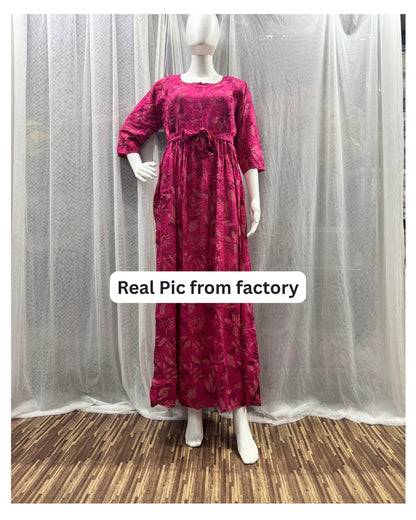 Raani Flower & Leafs - Maternity Kurti with Feeding Zips - Soft Rayon