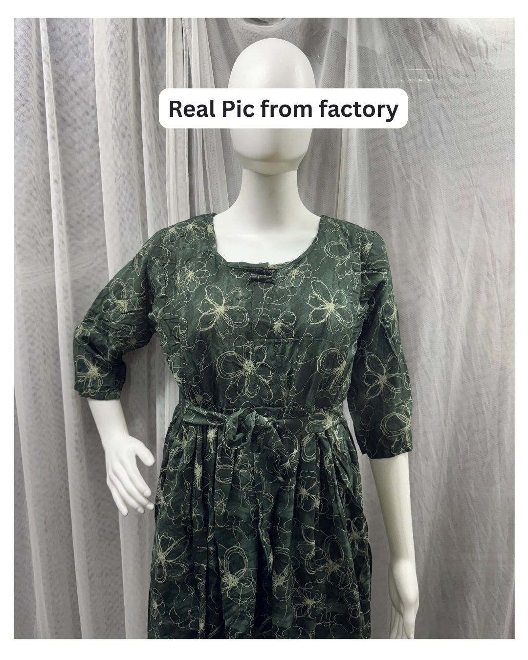 Green Mix Flower - Maternity Kurti with Feeding Zips - Soft Rayon