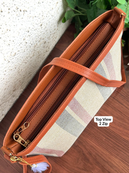 Minsk - 3 zip- Big size - Sling Bag - Stripes Pink